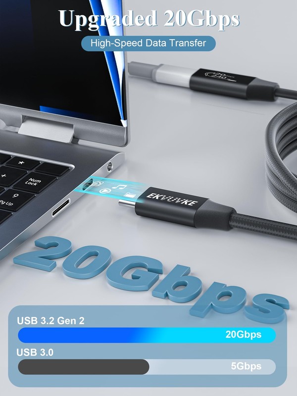 USB C Extension Cord 20Gbps 240W 4K 6.6FT Nylon Braided Fast Charge Data Sync fo gallery