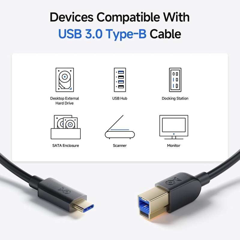 USB C to USB B 3.0 Cable - 3.3ft, USBB to USBC Cable with Type-B 3.0 Connector, gallery