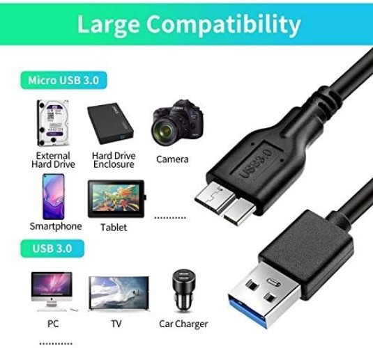 USB 3.0 A Male to Micro B Cable 1ft for External Hard Drives Seagate Toshiba ... gallery