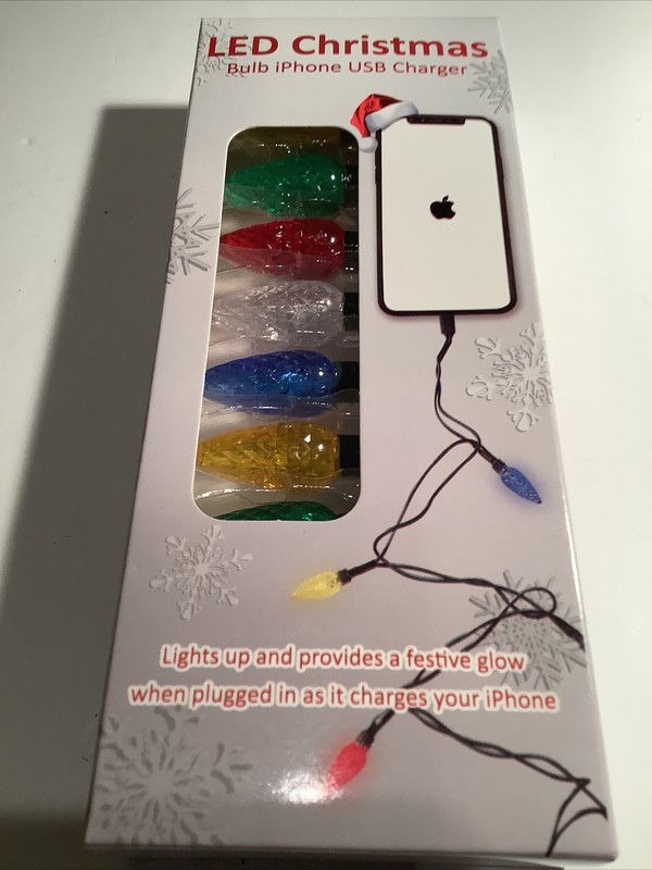 LED Christmas Bulb iPhone USB Charger 46"L w/Multi-Color Light Bulbs #67430
