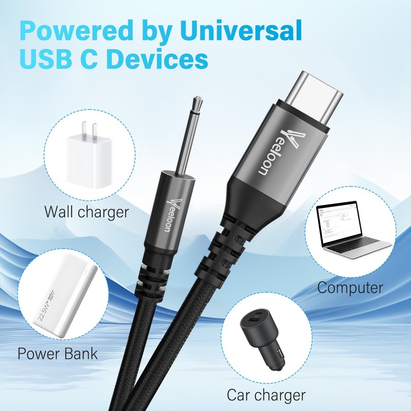 2.5mm DC Charging Cable 2 FT-2 Pack，USB C to 17mm x Fast 6 FT, Black gallery