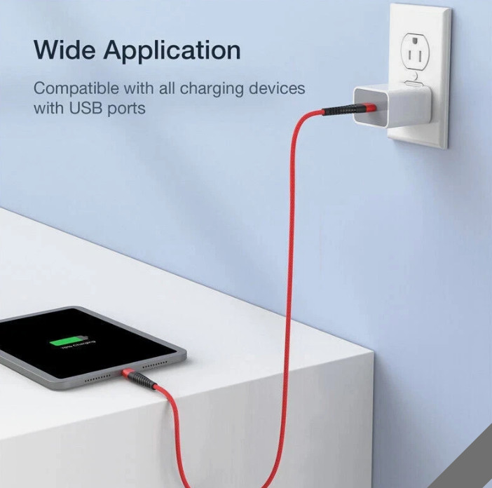 Brand New Braided RED USB to Type-C Fast Charging Data SYNC Charger Cable Cord2M gallery