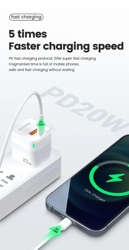 White 20W USB-C & A AC Wall Charger 5X Fast Adapter Compatible iPhone & Samsung gallery