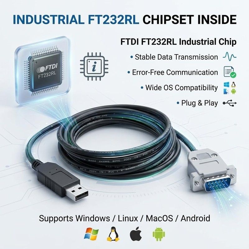 1.8m FT232RL USB to DB15 15Pin Male Serial Cable YOKOGAWA Servo Drives PC gallery