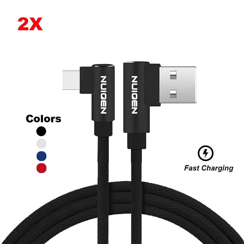 2X USB Type C Nylon Right Angle Charging Cable