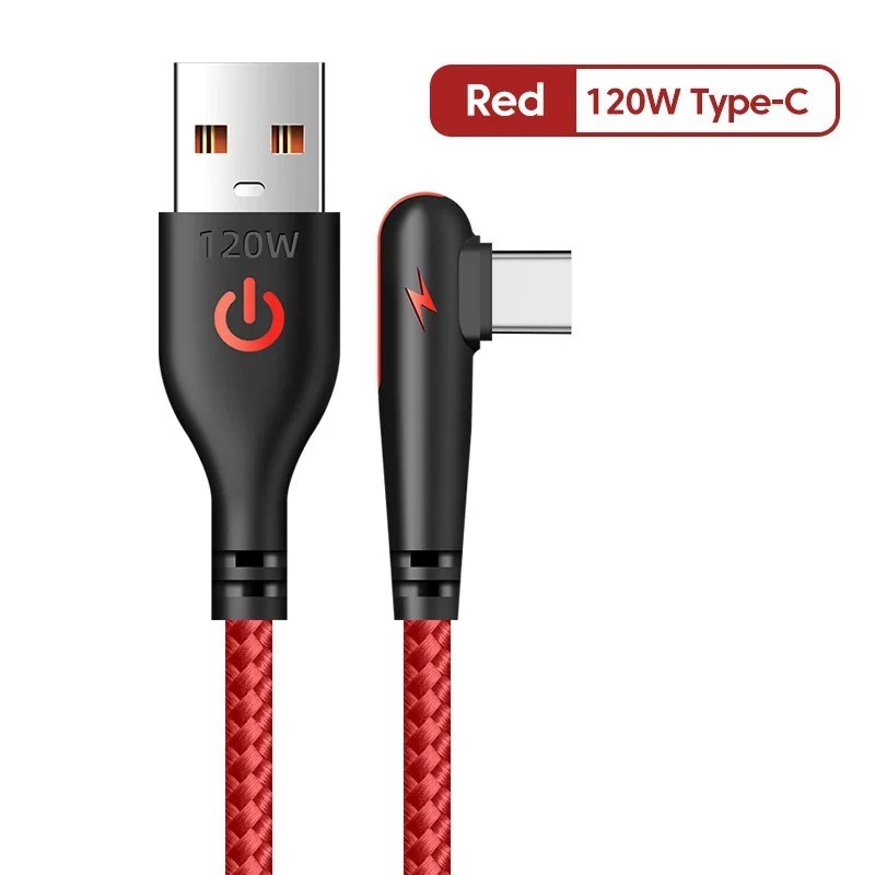 120W USB to Type C Cable 90 Degree Right Angle Fast Charging Data Cord