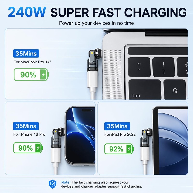 USB C Adapter (3-Pack), PD 240W USB C 90 Degree Adapter, USB Type C Adapter, ... gallery