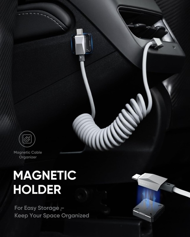 Retractable Spring USB-Cable for Tesla Model Y/3/X/S, Cybertruck-Style , 100W... gallery