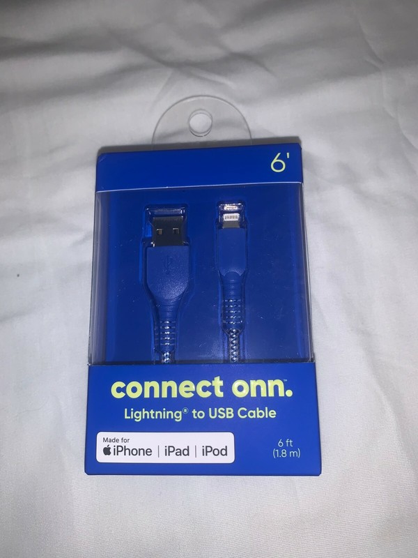 6FT CONNECT ONN BRAIDED USB CHARGING CABLE LIGHTING & USB-C