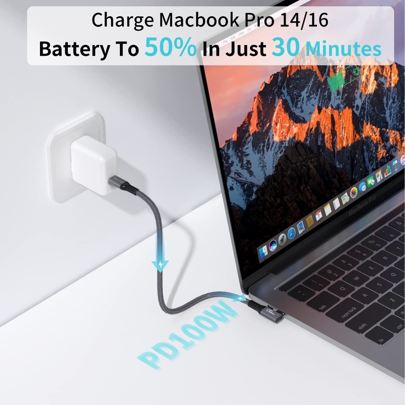Thunderbolt 4 Cable 2.62ft, Right Angle USB4 With 40Gbps Data Transfer, PD100... gallery