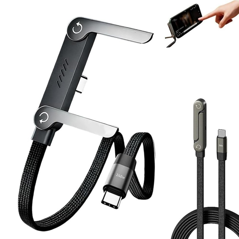 2-in-1 Invisible Holder Charger Cable 240W Fast Charging Cord with Phone Stand gallery