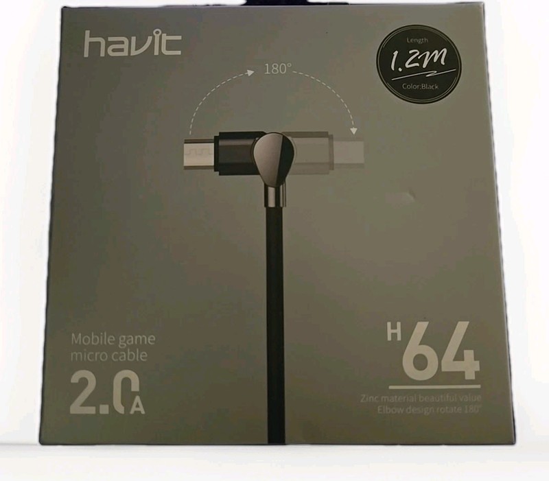 Havit H64 Mobile Game Micro Cable 2.0A, Elbow 180 Degree USB-USB C Black 4' gallery