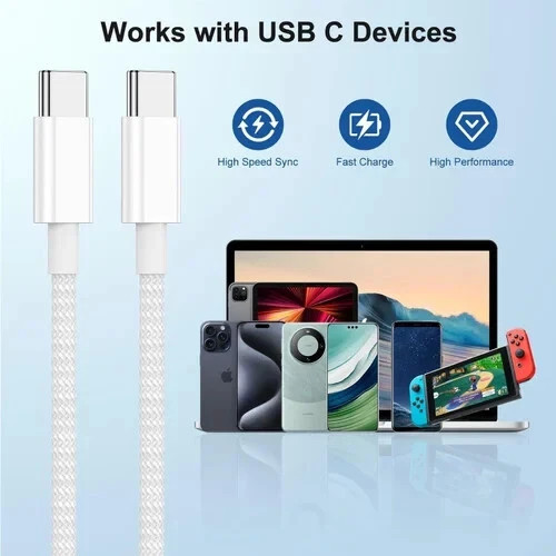 Type C to Type C Cable USB Fast Charger Lead For iPhone 16 17 Max & Samsung Plug gallery