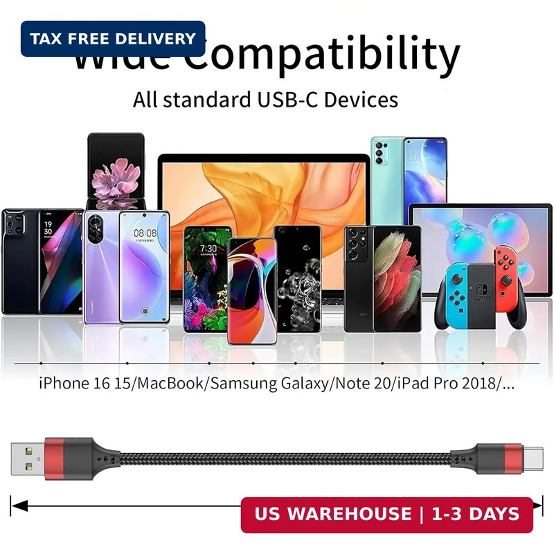 6 inch Short USB C Cable, 0.5ft 3 Pack USB A to USB C Cable Nylon Braided Short gallery