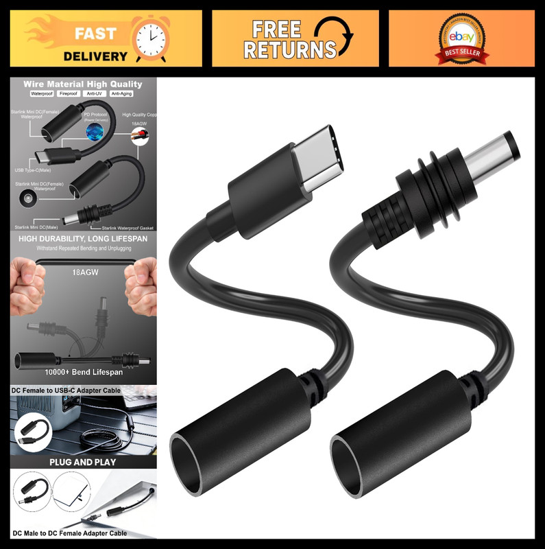 USB-C to DC Female Waterproof Power Adapter Cable | 20V PD 65W+ | 18AWG Outdoor