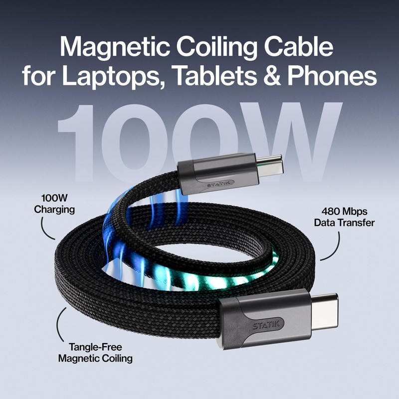 Statik MagStack Slim Pro - USB C to C Cable, Magnetic Anti Tangle 3.3FT gallery