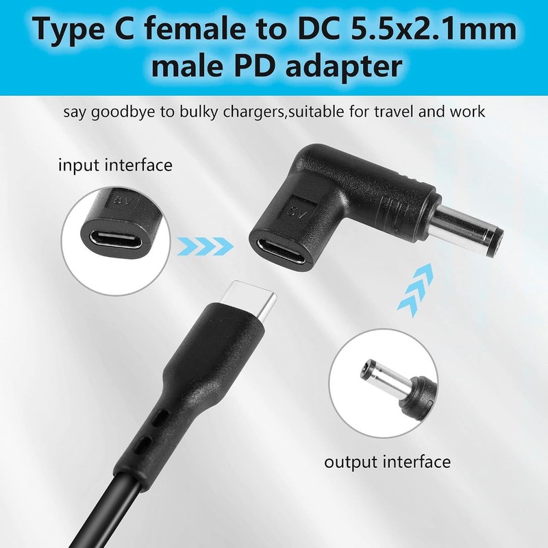USB 3.1 Type C Female to DC Male Adapter, 90 Degre gallery