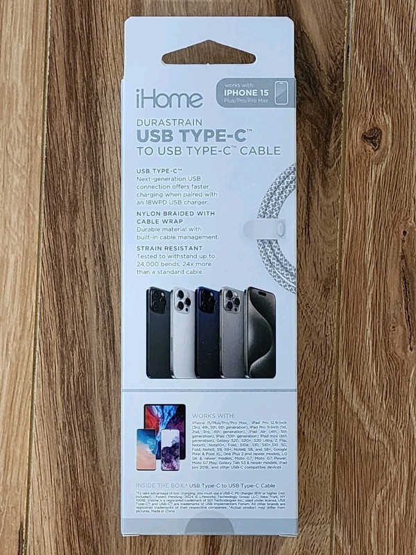 iHome cable Durastrain USB TYPE-C TO USB TYPE-C CABLE 6FT gallery