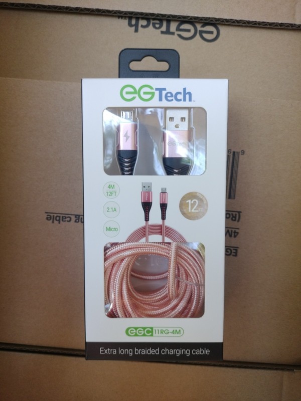 EG Tech 12ft Micro Charging Cable Red/Pink New