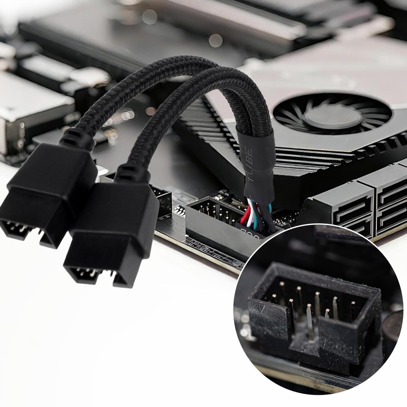 2 PCS Black Braided USB 2.0 To Dual 9 Pin Header Splitter Y Extension Cable gallery