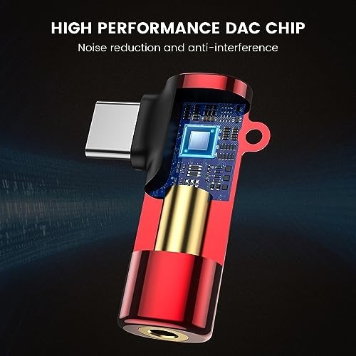 USB C to 3.5mm Headphone Adapter Right Angle Aux Mic Hi-Res DAC for Samsung Pixe gallery