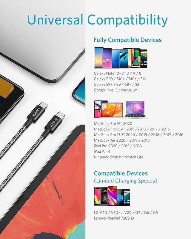 Anker USB C charger cable (6ft 100W, 2Pack), USB 2.0 type c charger fast chargin gallery
