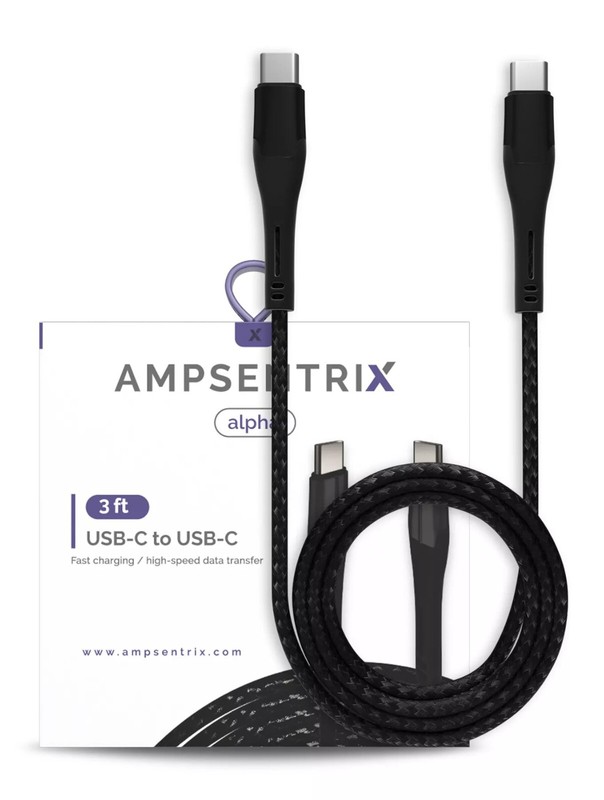 AmpSentrix – 3 Ft USB Type C To USB Type C Cable (Alpha) (Black)