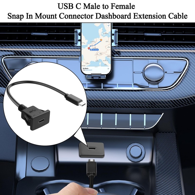 30cm 11.8in 5Gbps USB C Square Snap In Mount Adapter Short Cable PD60W Cord gallery