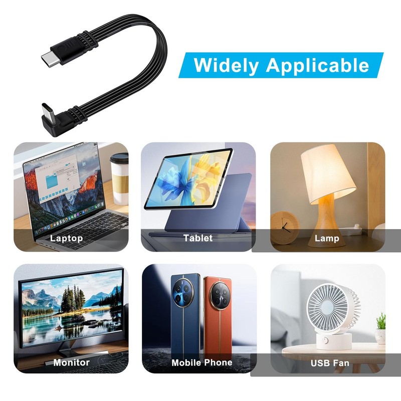 1 PC Flat 90 Degree USB C Charger Cable Up Down Bend 100W 480Mbps Data 30cm gallery