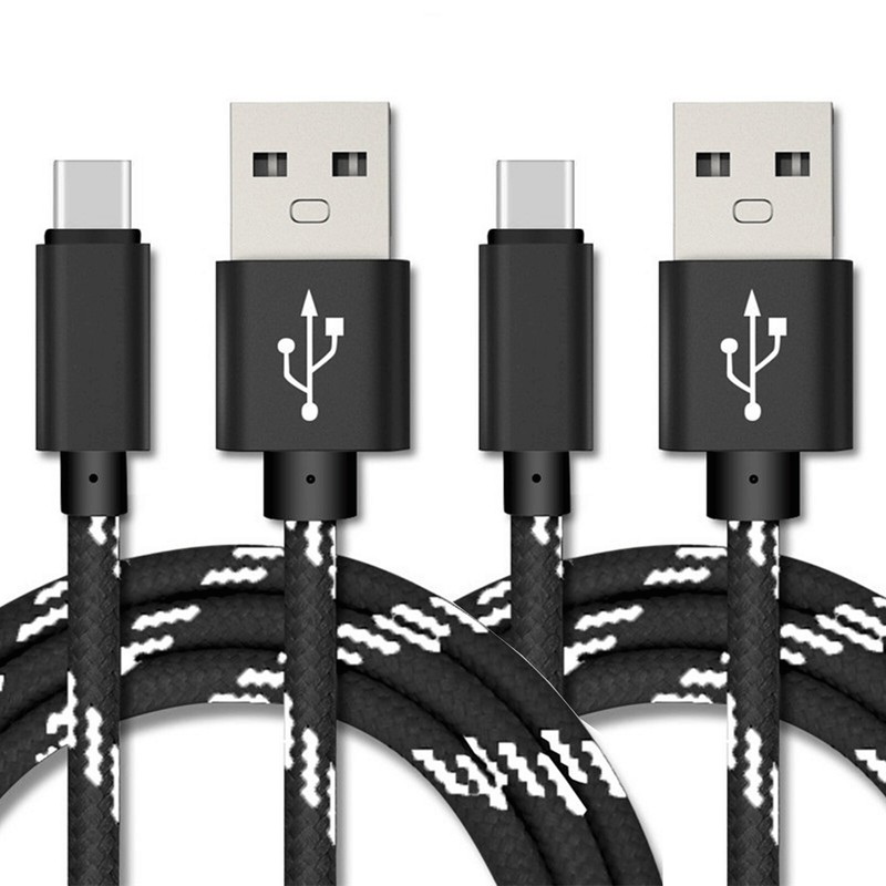 2-Pack Braided USB-A to USB Type-C Fast Charge Cable Cord Charger Charging Sync