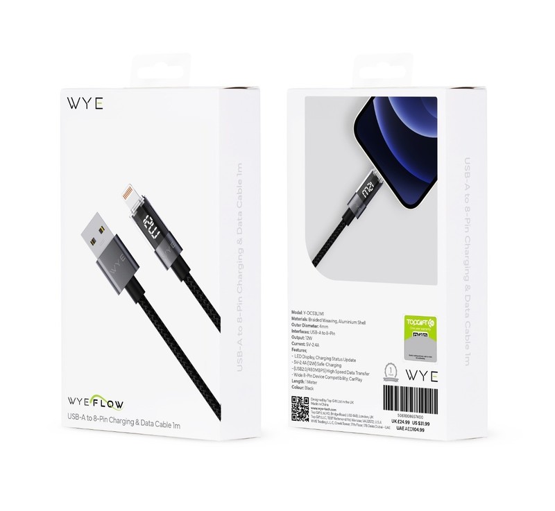 USB A to 8 Pin Charging & Data Cable 1m