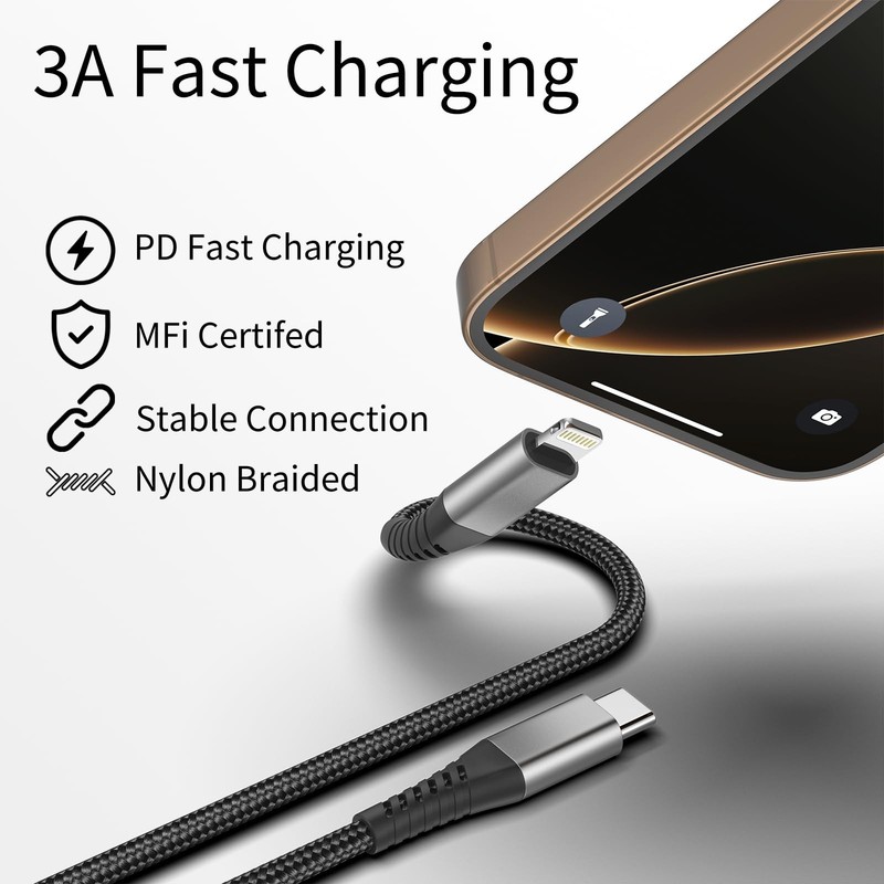 Acevien 1ft USB C to Lightning Cable 3 Pack, MFi Certified USBC 1 Foot, Black gallery
