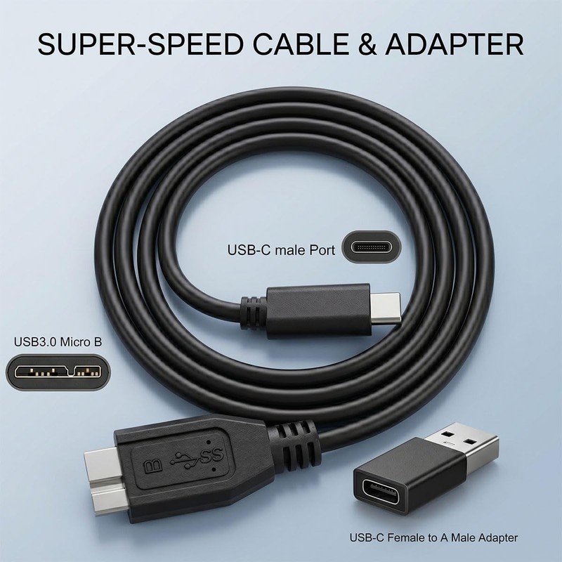 External Hard Drive Cable 1.6FT,Micro B 3.0 to USB C/A gallery