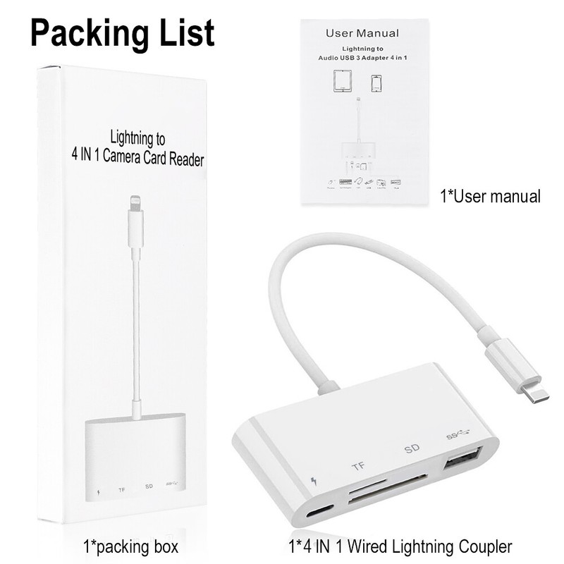 4IN1 SD/TF Card Adapter USB3.0 Female OTG Adapter for iPhone iPad iPod Plug&Play