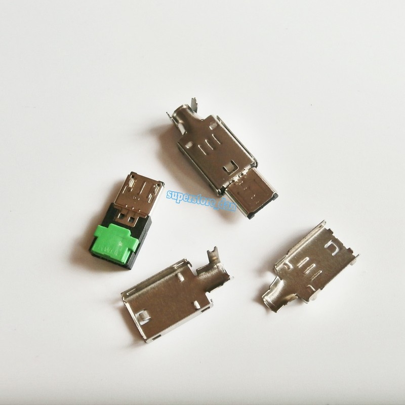 5Pcs Micro USB 4 Pin Type-A Male 3-Piece NO Solder Connector Plug Metal Cover G gallery