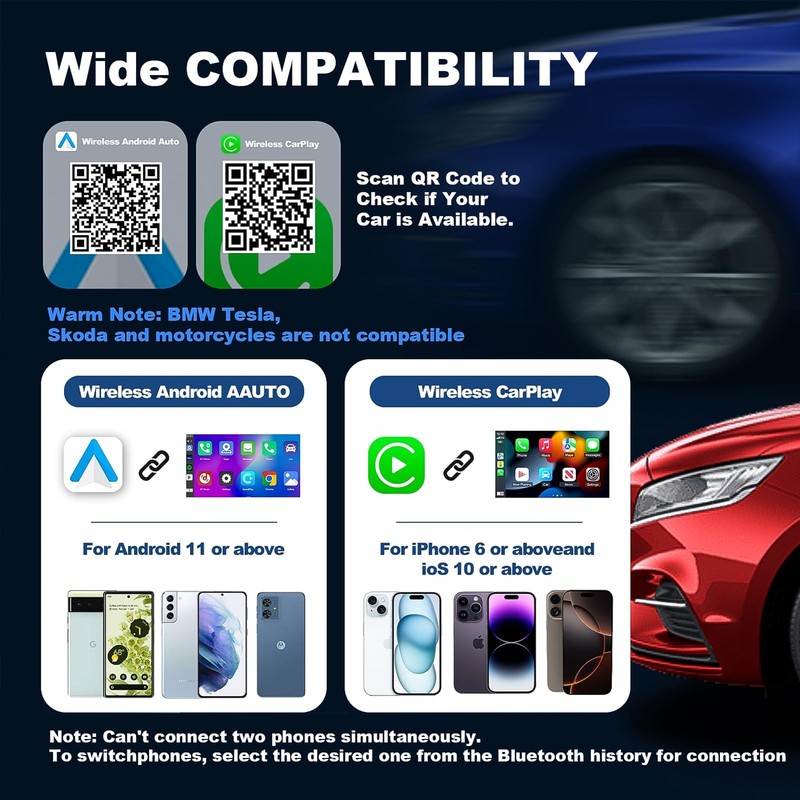 2 in 1 Mini Android Auto and Wireless CarPlay Adapter Convert Factory Wired t... gallery