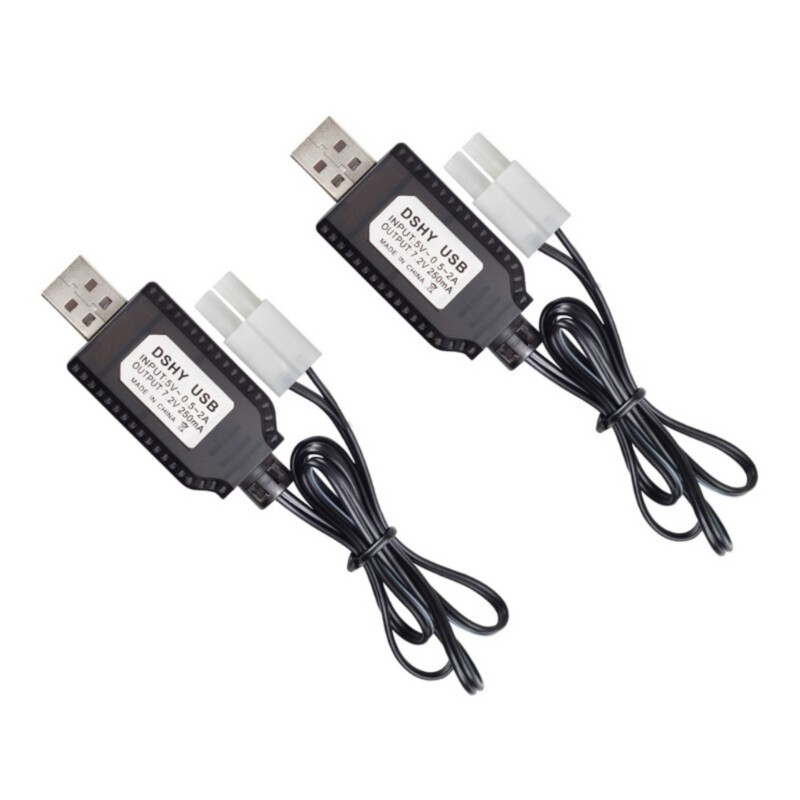 2Pcs USB Charger Cable JST/SM2.0 2P Connectors for 7.2V NiMH NiCd Batteries Toys