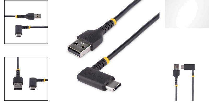 3ft USB A to C Right Angle Charging Cable - Rugged Aramid Fiber, 3A Fast Charge gallery