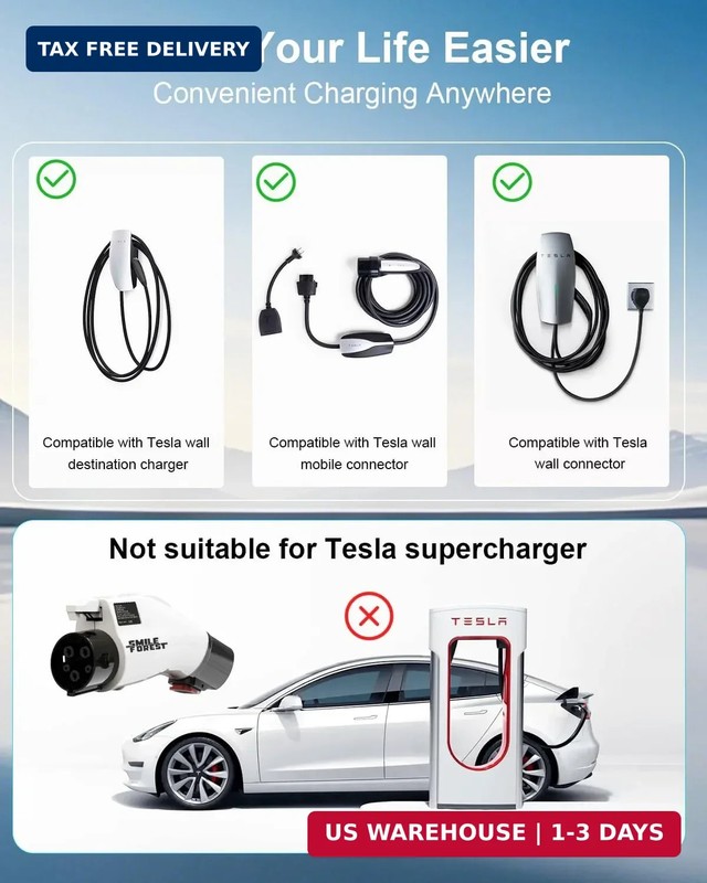 2025 Upgraded Tesla to J1772 Adapter[Only to J1772],Max 60A 250V Converter Compa gallery