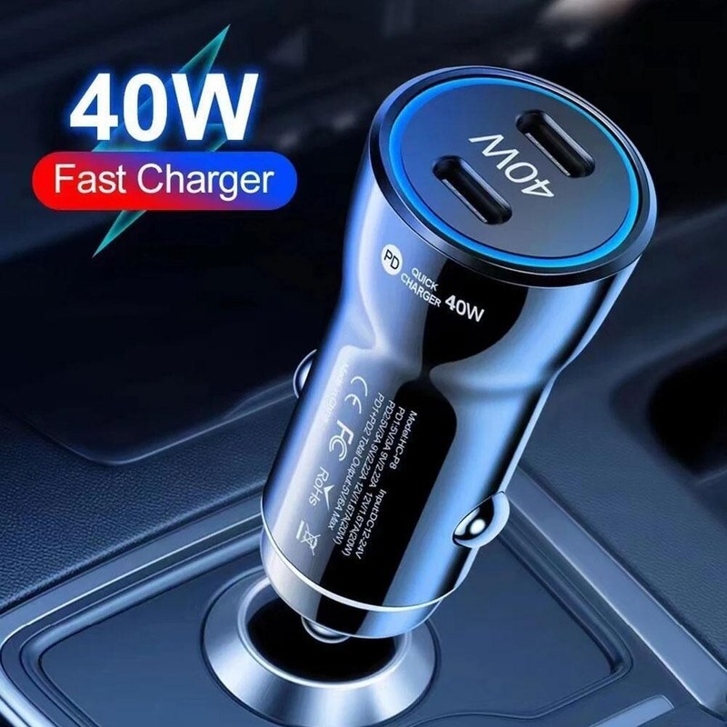 PD Fast 40W Cargador de coche Adaptador dual tipo C para iPhone 14 13 12 11 Pro