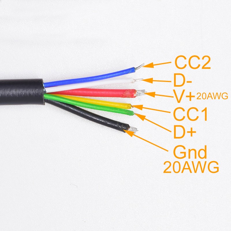 100pc 1ft/30cm USB C Type-C Female Cable 5A 20AWG 5core Power Pigtail DATA Cable gallery