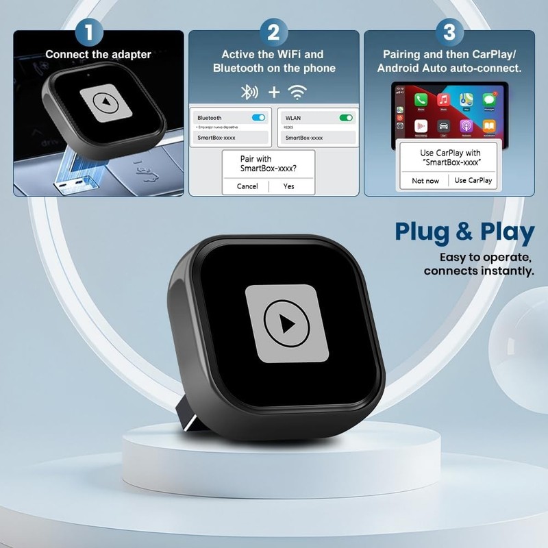 Mini 2-in-1 Wireless CarPlay & Android Auto Adapter for iOS 10+ & Android 11+... gallery