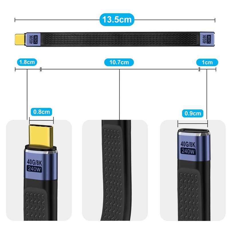 USB C Extension Cable 40Gbps Flat USB C Extension Cable 240W 48V 5A Support A... gallery
