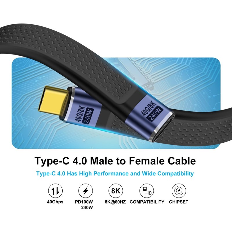 USB C Extension Cable 40Gbps Flat USB C Extension Cable 240W 48V 5A Support A... gallery