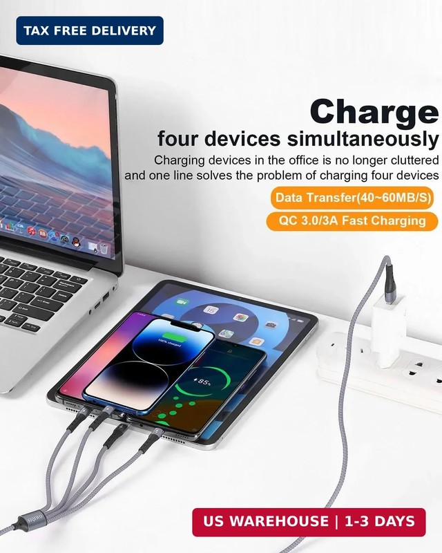 SIQIWO Multi USB C Cable Fast Charging, [4FT/2 Pack] QC 3.0(3A) USB C Splitter C gallery