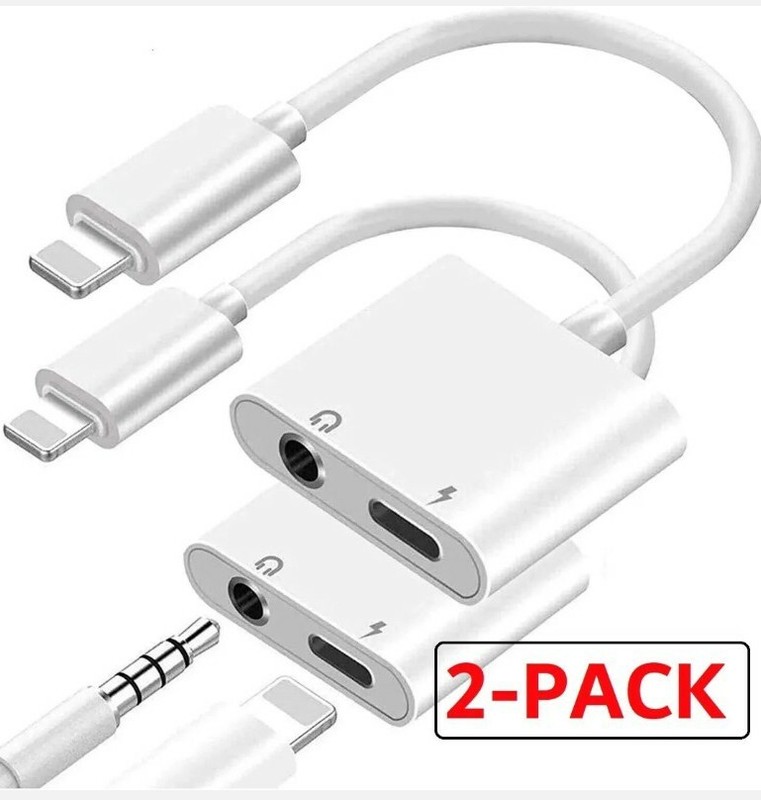 2-Pack 2 in 1 Dual Adapter 3.5mm Headphone & Charger For iPhone X XS XR 11 12 13