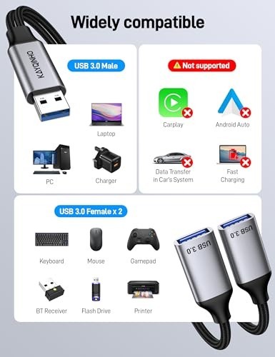 6.6ft USB 3.0 Y Splitter Cable - Dual USB Female Adapter for Data & Charging gallery