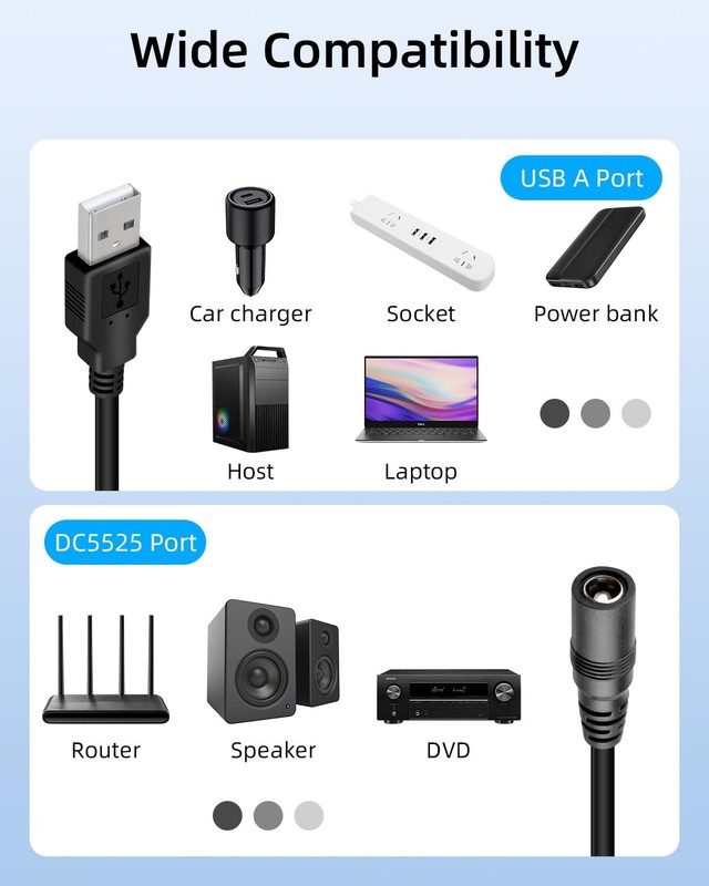 5V USB A to DC 5.5 x 2.5mm Splitter Power Cord 1 in to 2 Out, USB to Dual DC ... gallery