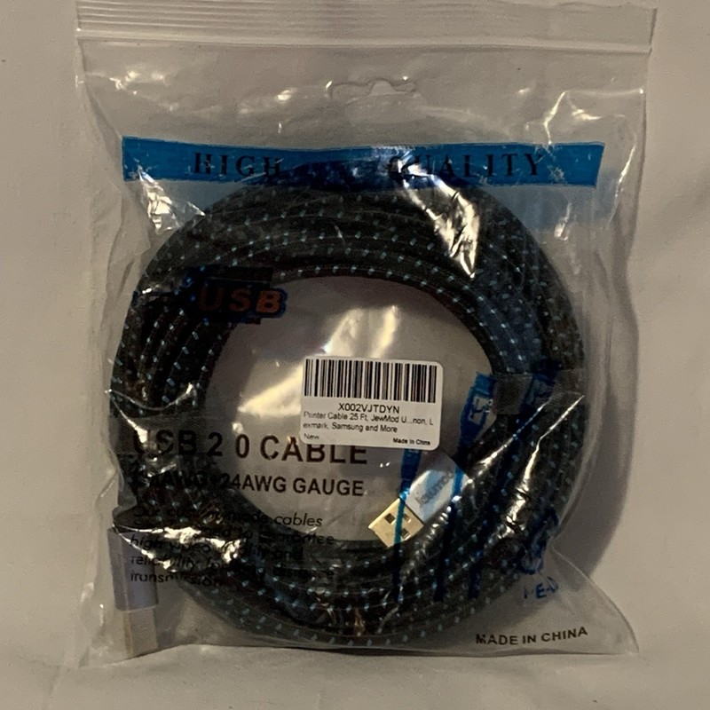 JewMod USB 2.0 Printer Cable 25 feet USB Type A to B Male Cord High Speed
