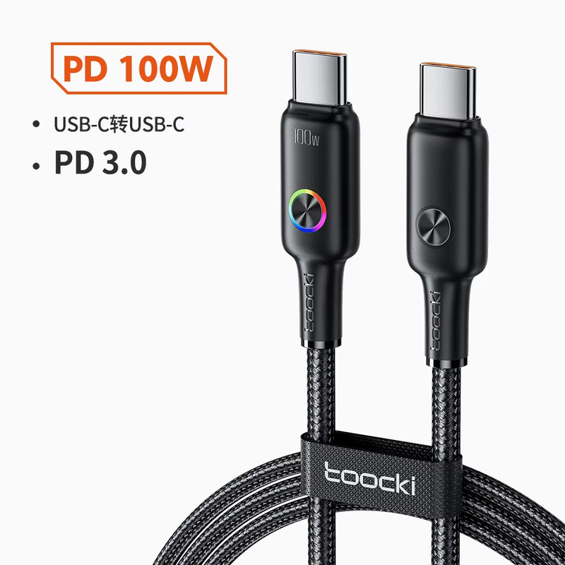100W USB C to USB C Cable With RGB Lighting for Laptop iPhone 15 Samsung S24 S23